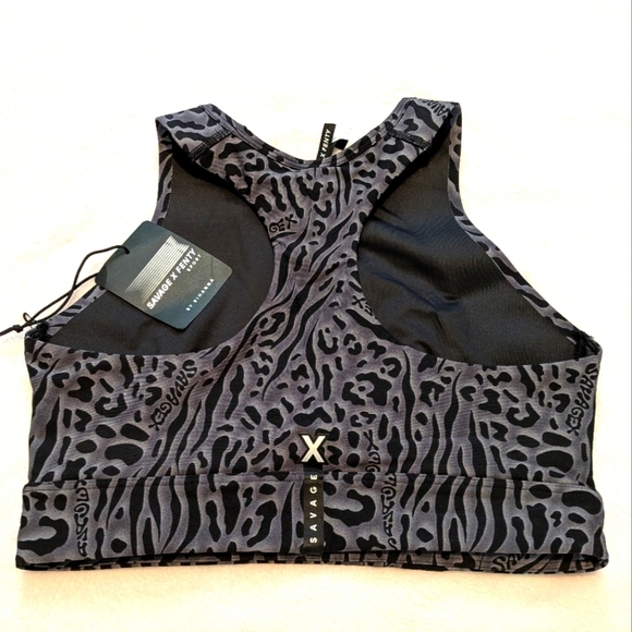 Savage X Fenty Gray Animal Print Half-zip Women's Sports Bra Size M (8/10) - Picture 2 of 3